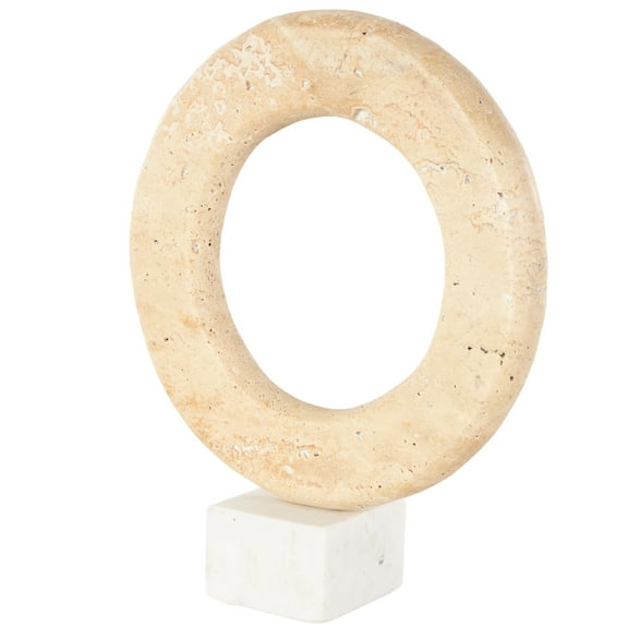 10" x 12" Cream Marble Ring Abstract Sculpture with White Base, by DecMode