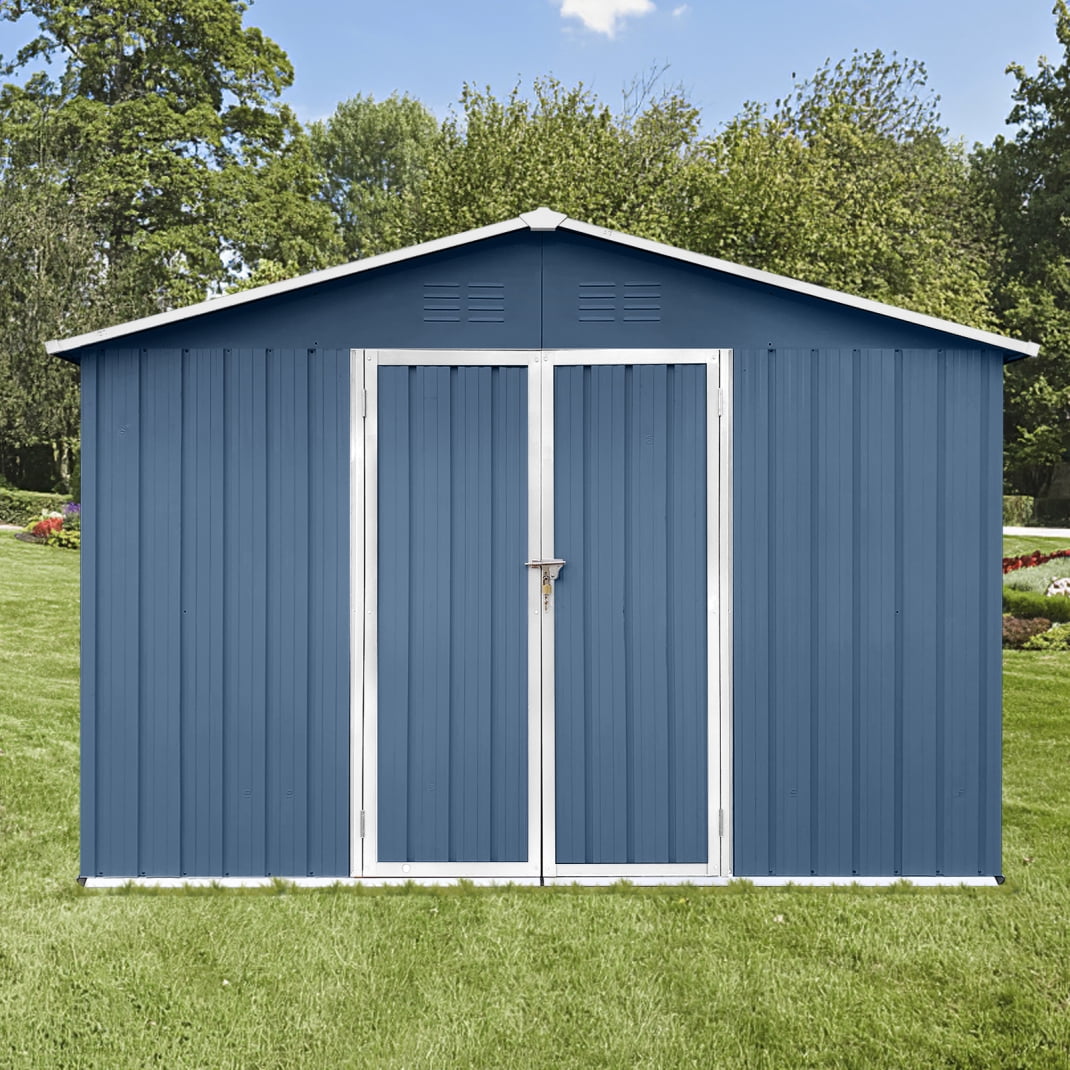 10' x 12' Blue Metal Garden Storage Shed with Hinged Door