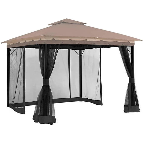 10' x 12' Gazebo Universal Replacement Mosquito Netting,Black Outdoor Canopy Net Screen 4-Panel Sidewall Curtain, with Zippers,Mosquito NettingOnly