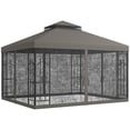thumbnail image 1 of 10' x 12' Gray Patio Gazebo with Corner Shelves Double Roof Canopy Shelter with Netting, 1 of 7