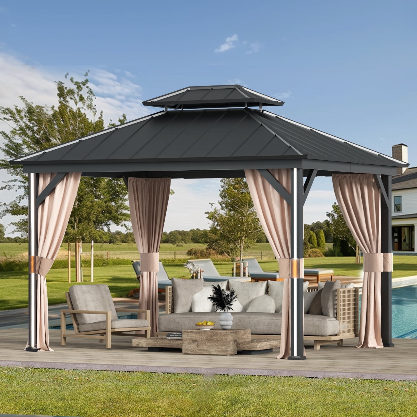 10’ x 12’ Hardtop Gazebo with Modern Shade and 4 LED Strip Lights ...