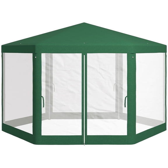 10' x 12' Hexagon Outdoor Canopy Tent with Mesh Walls, Stakes&Ropes for Patio Sun Protection, Green