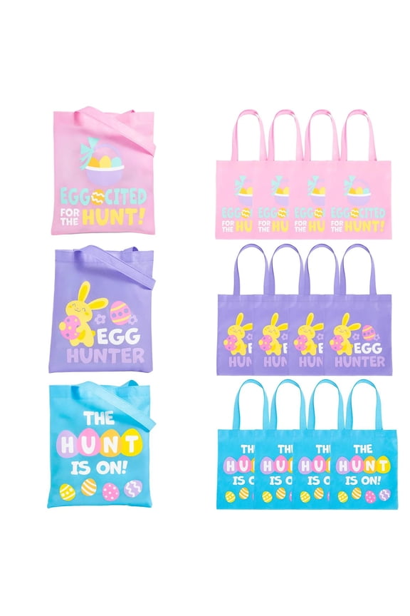 10" x 12" Medium Nonwoven Pastel Easter Egg Hunt Tote Bags - 12 Pc.