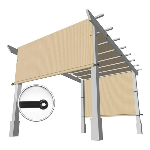 10' x 12' Pergola Replacement Cover Universal Shade UV Block Canopy for Pergola Patio Porch Privacy Shade Screen Panel with 2 Weighted Rods UV Block Beige