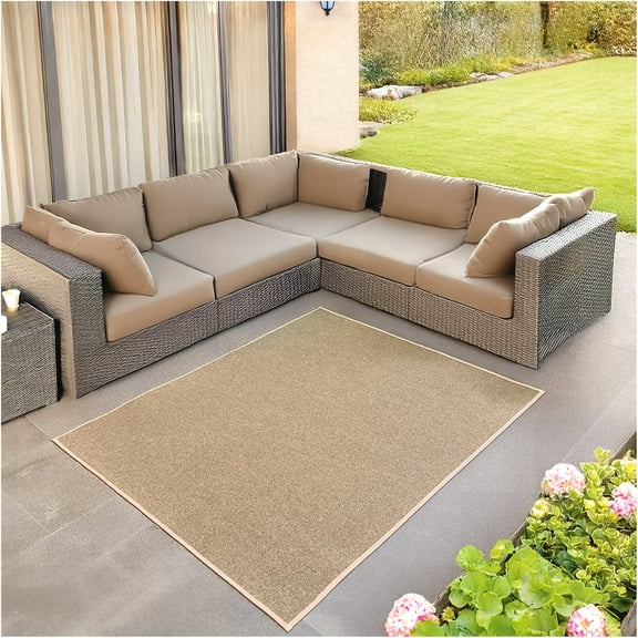Koeckritz Rugs 10' x 12' Premium Ribbed Indoor/Outdoor Area Rug Quick Dry, Lightweight, Taupe