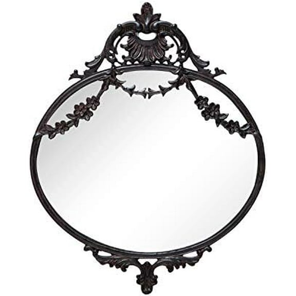 10" x 12" Rustic Decorative Metal Oval Wall Mounted Small Victorian Mirror for Home Decor Decoration, Black$$Electronics Accessories