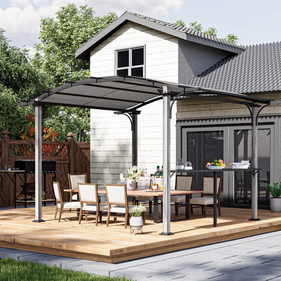 HAPPATIO 10 x 13 FT Arched Outdoor Pergola, Aluminum Frame with Natural Wood Looking Finish, Bar Counter, UV-Proof, for Garden, Deck, Backyard (Gray)