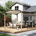 thumbnail image 1 of 10' x 13' Arched Roof Outdoor Pergola, Aluminum Frame Canopy with Bar Counter, Natural Wood-Like Frame Patio Pergola Shade for Patio, Backyard, Garden, 1 of 7