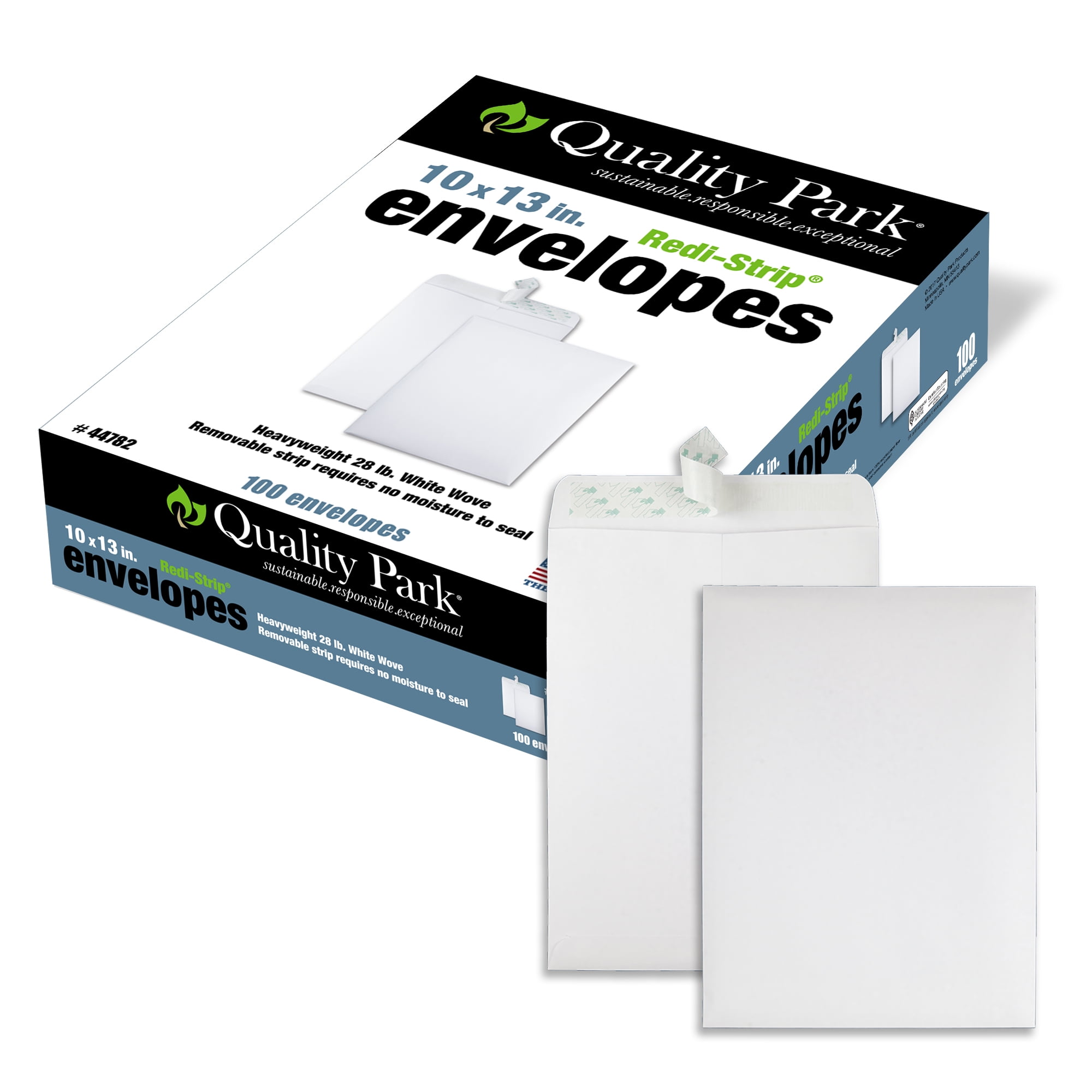 QUALITY PARK 10 x 13 Catalog Envelopes with Redi-Strip Closure, 28 lb. White Wove, Great Option for Mailing, Storage and Organizing, 100 per Box