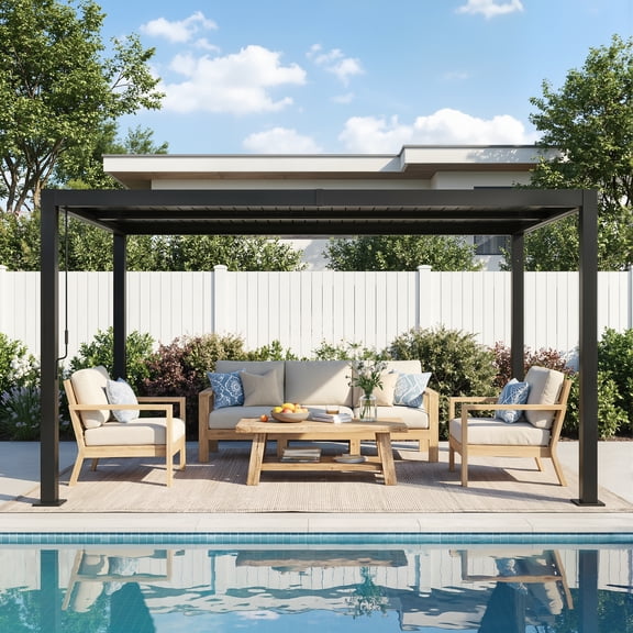 10' x 13' Louvered Pergola with Adjustable Roof, Outdoor Metal Patio Pergola for Backyard, Pool & Deck, Black