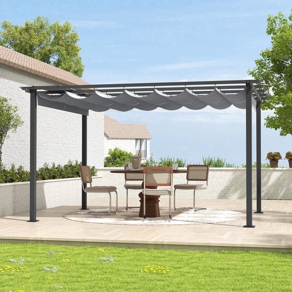 10' x 13' Outdoor Pergola, with Adjustable Canopy, Aluminum Frame, for Backyard, Patio
