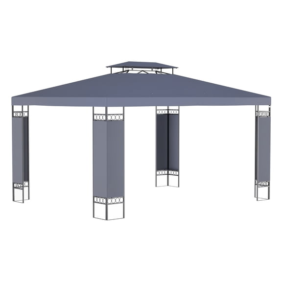 10' x 13' Patio Gazebo, Double Roof Outdoor Gazebo Canopy Shelter with Screen Decorate Corner Frame, for Garden, Lawn, Backyard and Deck, Gray
