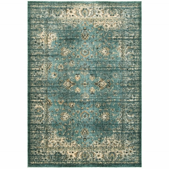 10â€™ x 13â€™ Peacock Blue and Ivory Indoor Area Rug