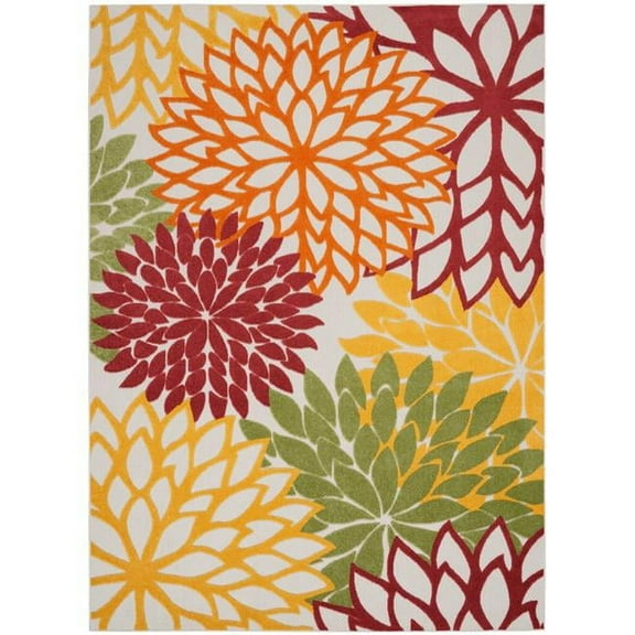 10 x 13 ft. Floral Non Skid Indoor & Outdoor Rectangle Area Rug - Red