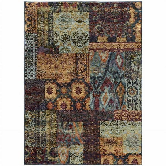 10 x 13 ft. Gold Blue Purple Green & Red Abstract Power Loom Stain Resistant Rectangle Area Rug