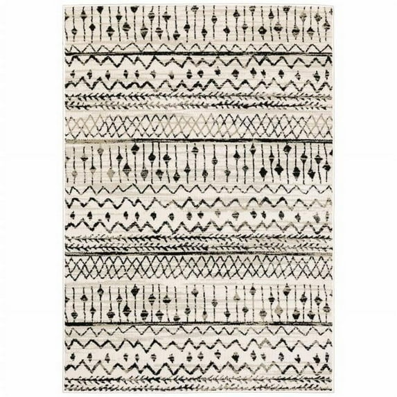 10 x 13 ft. Ivory & Black Eclectic Patterns Indoor Area Rug