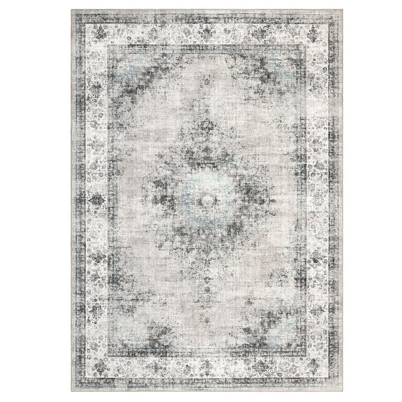 10 x 13 ft Polyester Light Taupe Rectangular Living Room Bedroom Dining Room Floral Medallion Vintage Machine Washable Area Rug