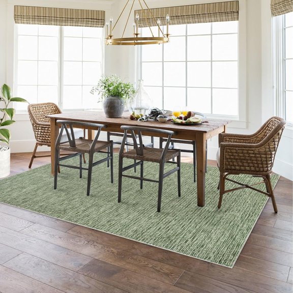 10 x 13 ft Washable Area Rug, Modern Striped Non Slip Ultra-Thin Low Pile Rug for Living Room Bedroom Office - Green