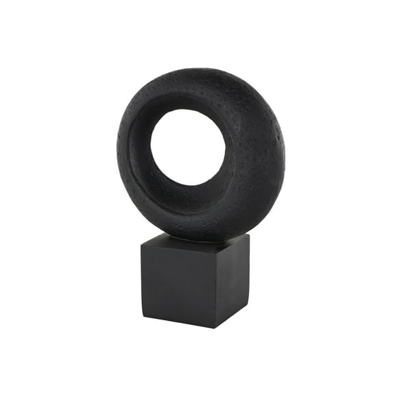 10" x 14" Black Polystone Textured Cutout Ring Geometric Sculpture with Block Base, by DecMode