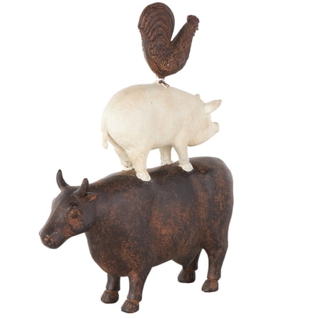 10" x 14" Brown Polystone Stacked Farm Animals Sculpture with Cream Accent, by DecMode