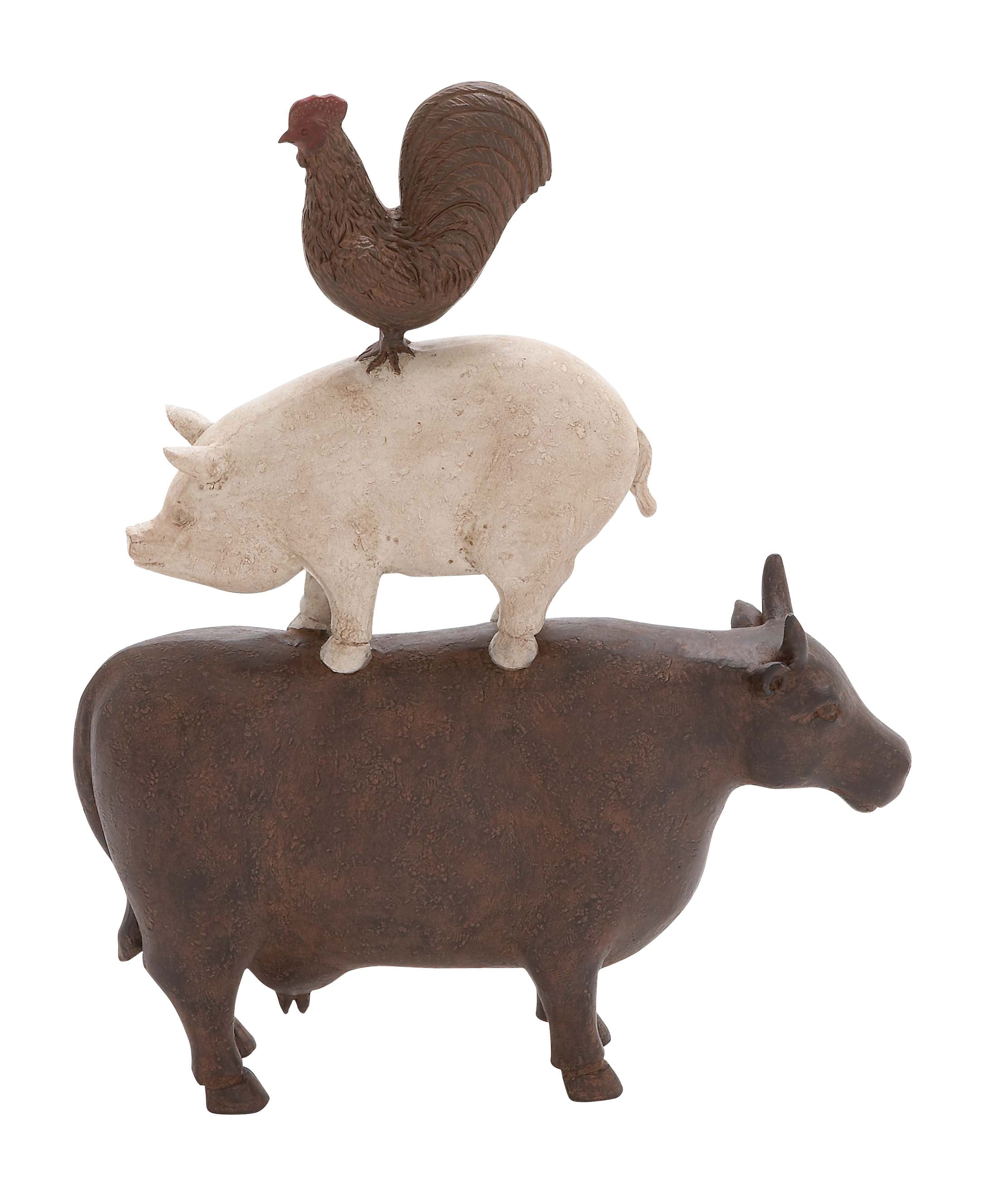 14" Brown and White Resin Farm Animal Stacked Sculpture