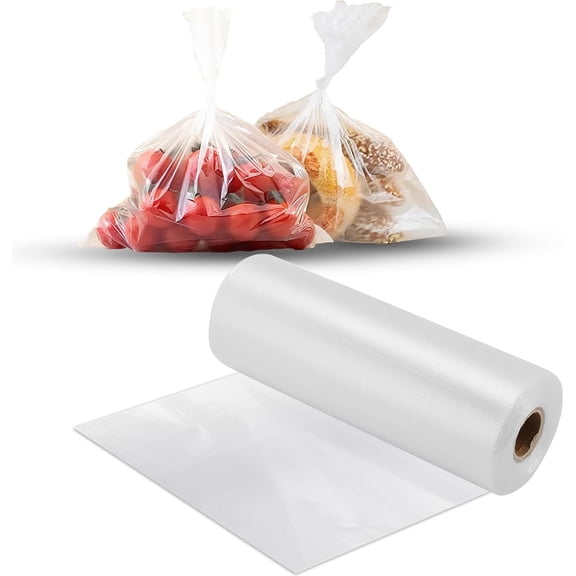 10" x 14" Clear Plastic Produce Bag on a Roll, Food Storage Bags for Vegetables, Bread, Fruits and Meat, Easy To Tear, Continuous Roll- 500 Bags/Roll - [1 Rolls]