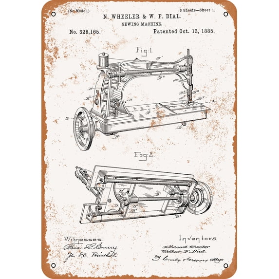 10 x 14 METAL SIGN - 1885 Wheeler Sewing Machine Patent - Vintage Rusty Look