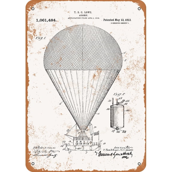 10 x 14 METAL SIGN - 1913 Airship Patent - Vintage Rusty Look