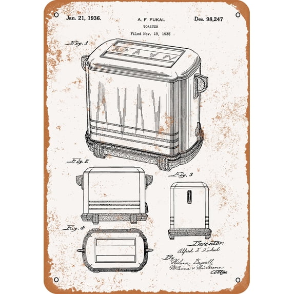 10 x 14 METAL SIGN - 1936 Toaster Patent - Vintage Rusty Look
