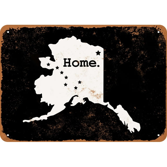 10 x 14 METAL SIGN - Alaska State 6 (Dark Background) - Vintage Rusty Look