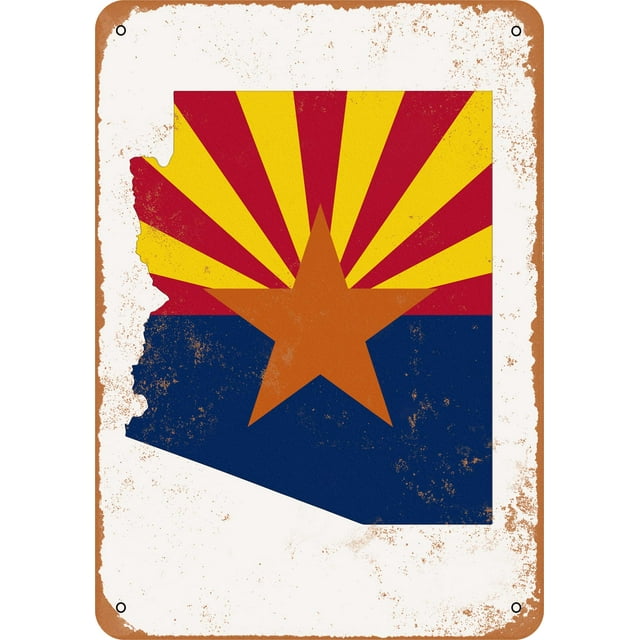 10 x 14 METAL SIGN - Arizona State Flag Design - Vintage Rusty Look