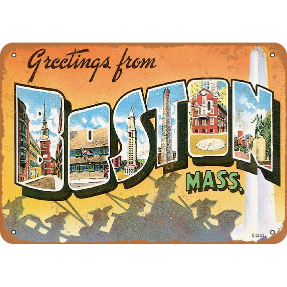 10 x 14 METAL SIGN - Greetings from Boston - Vintage Rusty Look