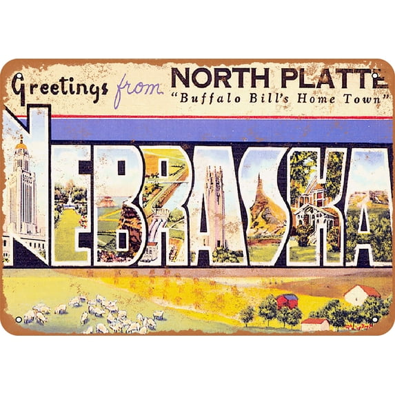10 x 14 METAL SIGN - Greetings from North Platte NE - Vintage Rusty Look