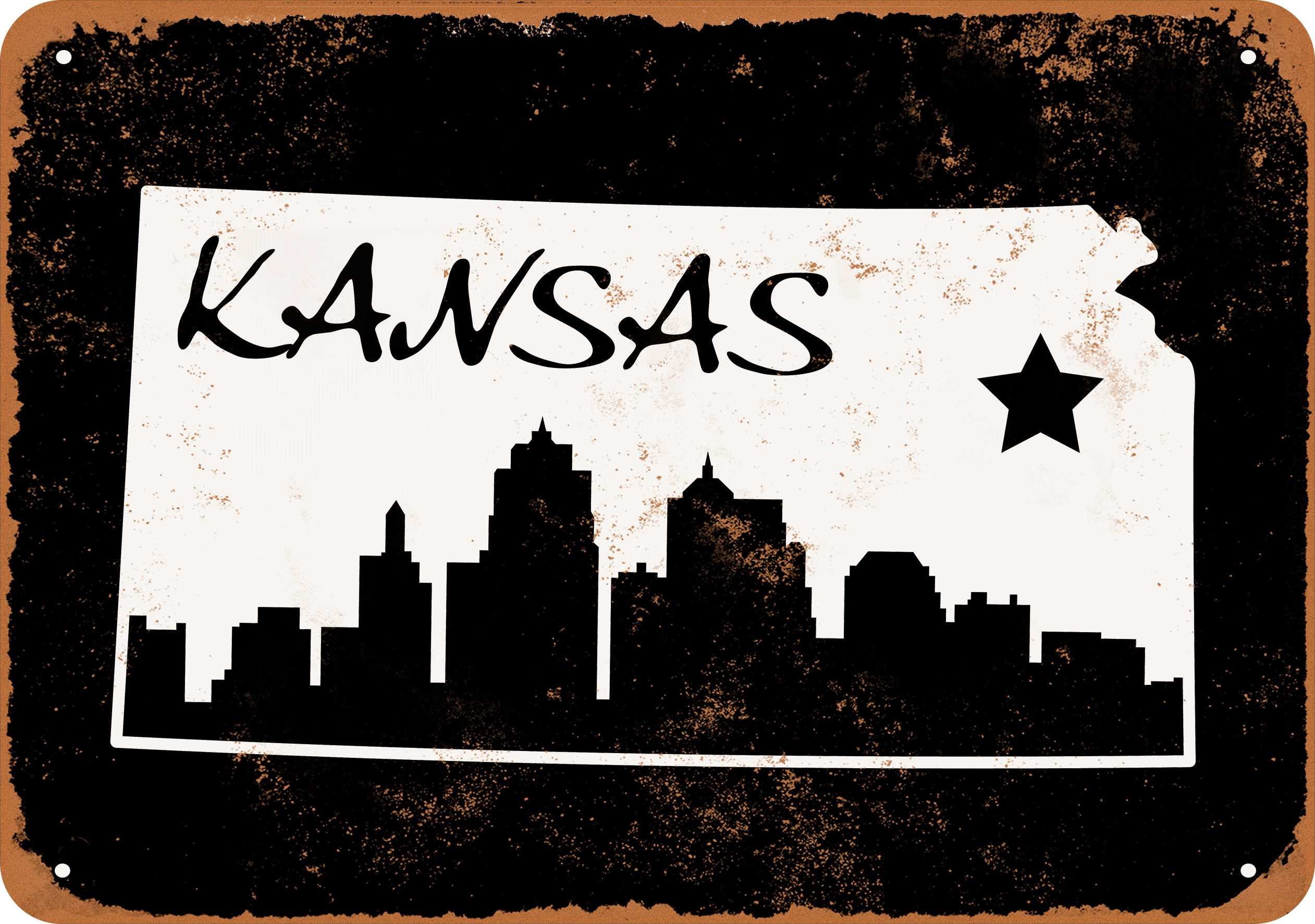 10 x 14 METAL SIGN - Kansas State 3 (Dark Background) - Vintage Rusty ...