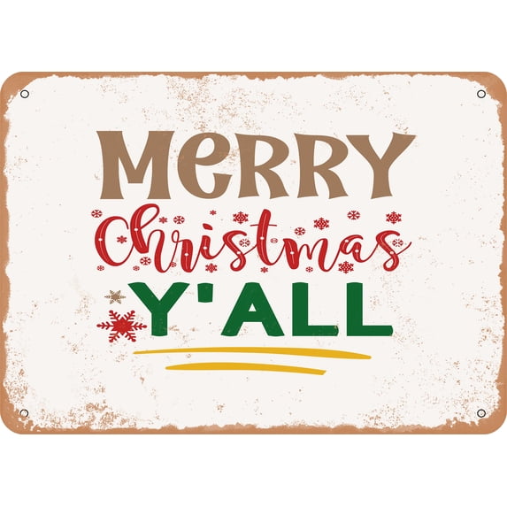 10 x 14 METAL SIGN - Merry Christmas Y'all - 4 - Vintage Rusty Look Sign