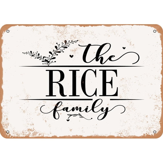 10 x 14 Metal Sign - The Rice Family (Style 2) - Vintage Rusty Look