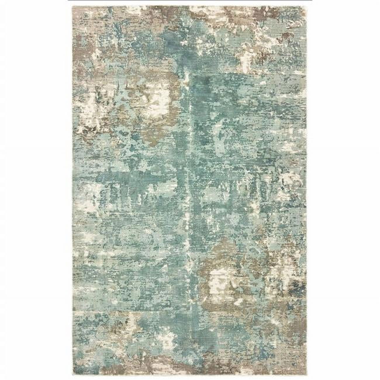 Handmade Gray and Blue Abstract Viscose Rectangular Area Rug 10' x 14'