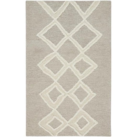 10 x 14 ft. Gray & Ivory Wool Geometric Hand Tufted Handmade Stain Resistant Rectangle Area Rug - Gray and Ivory - 10 x 14 ft.