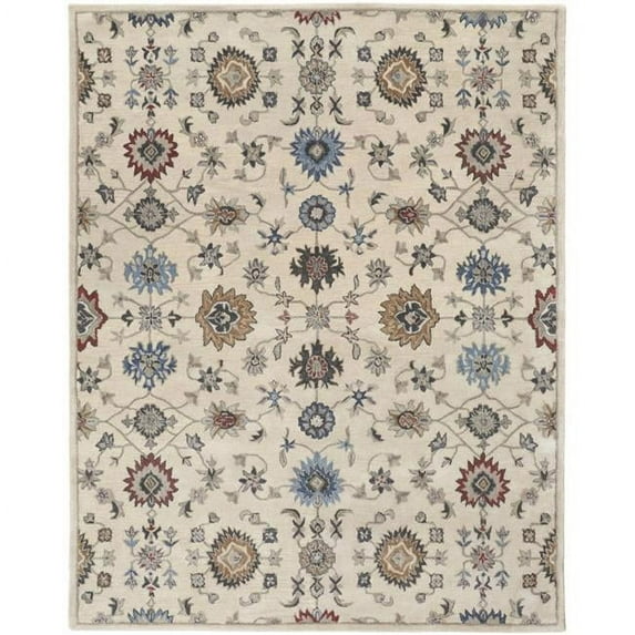 10 x 14 ft. Ivory Blue & Tan Wool Floral Hand Tufted Handmade Stain Resistant Rectangle Area Rug