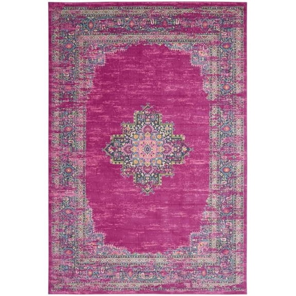 10 x 14 ft. Moroccan Power Loom Distressed Area Rug, Pink & Blue