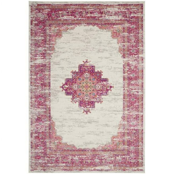 10 x 14 ft. Moroccan Power Loom Distressed Area Rug, Pink & Ivory
