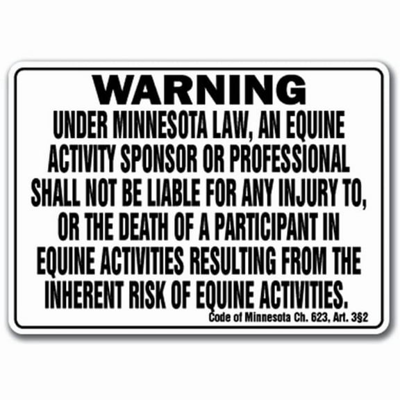 10 x 14 in. Minnesota - Activity Liability Warning Statute Horse Farm Barn Stable Equine Plastic Sign