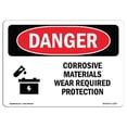 thumbnail image 1 of 10 x 14 in. OSHA Danger Sign - Corrosive Materials Wear Required Protection, 1 of 1