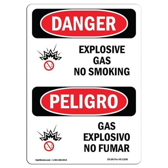 10 x 14 in. OSHA Danger Sign - Explosive Gas No Smoking Bilingual