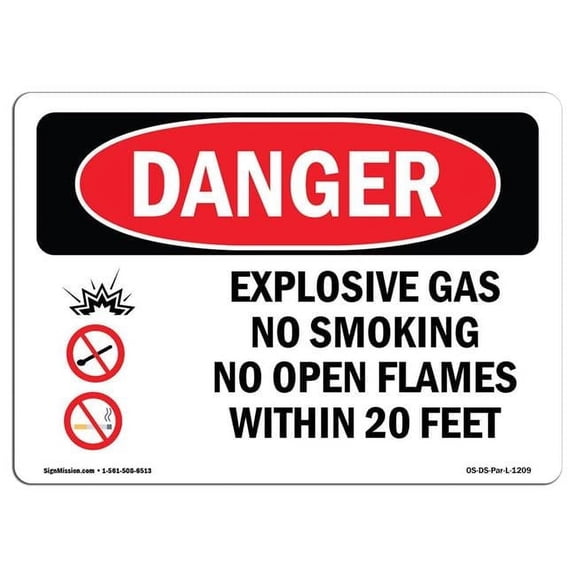 10 x 14 in. OSHA Danger Sign - Explosive Gas No Smoking within 20 Feet
