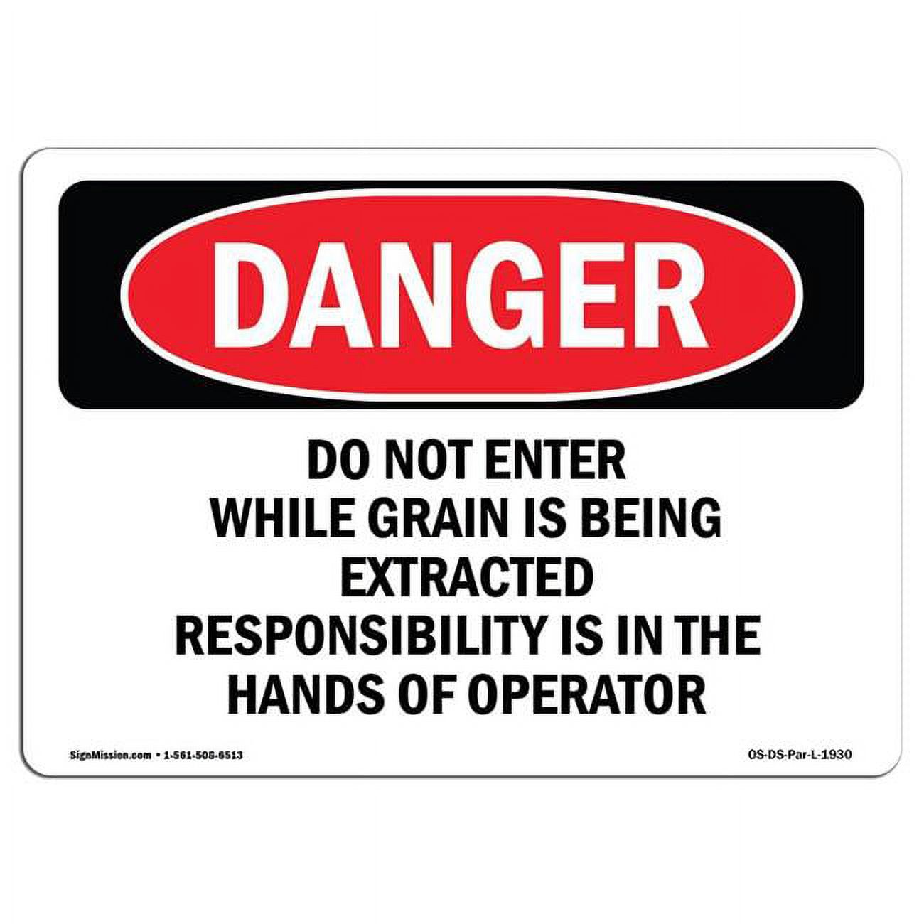 10 x 14 in. OSHA Danger Sign Grain Bin Silo Safety