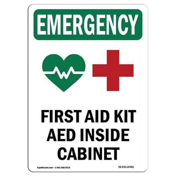 10 x 14 in. OSHA Emergency Sign - First Aid Kit Aed with Symbol