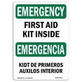 thumbnail image 1 of 10 x 14 in. OSHA Emergency Sign - First Aid Kit Inside Bilingual, 1 of 1
