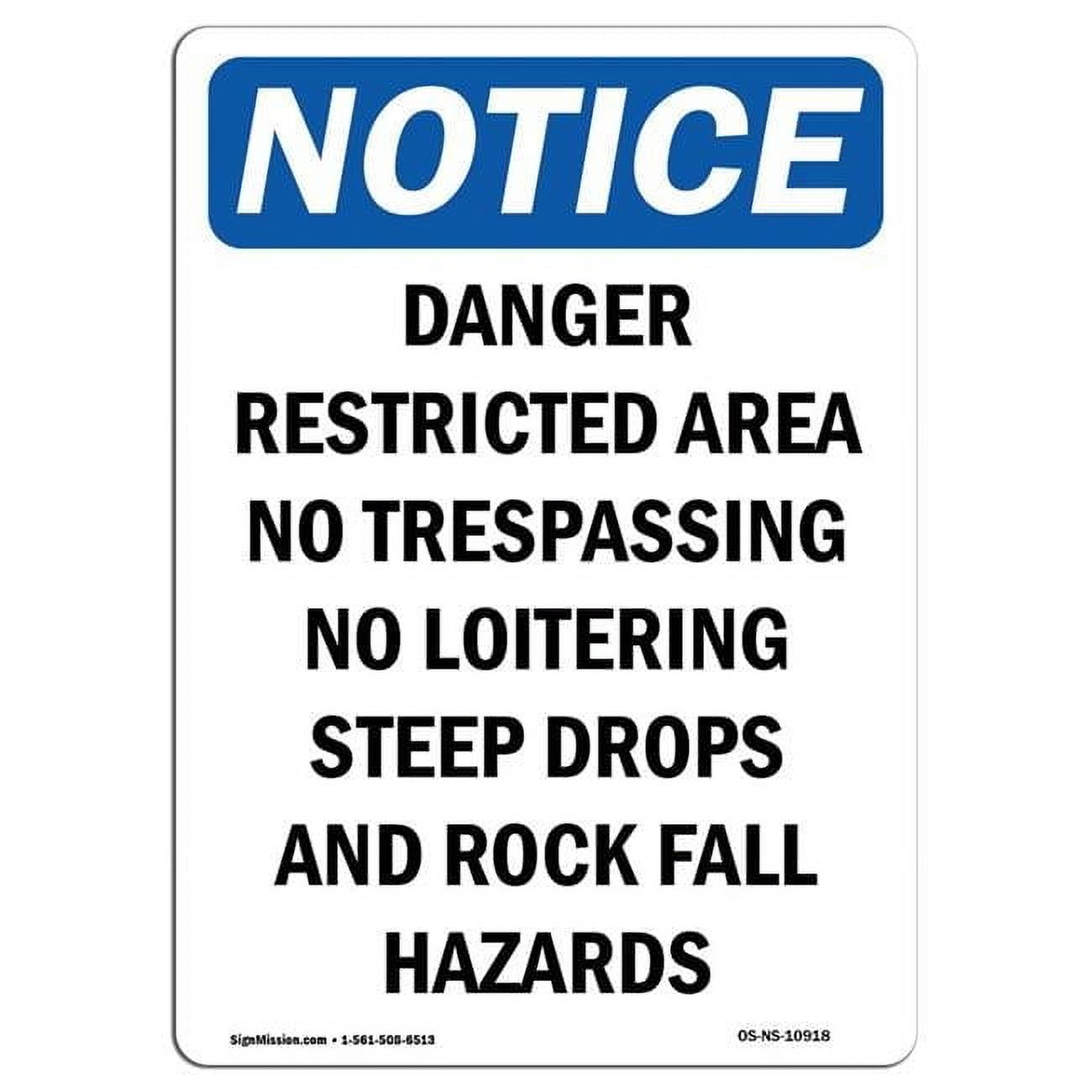10 x 14 in. OSHA Notice Sign - Danger Restricted Area No Trespassing ...