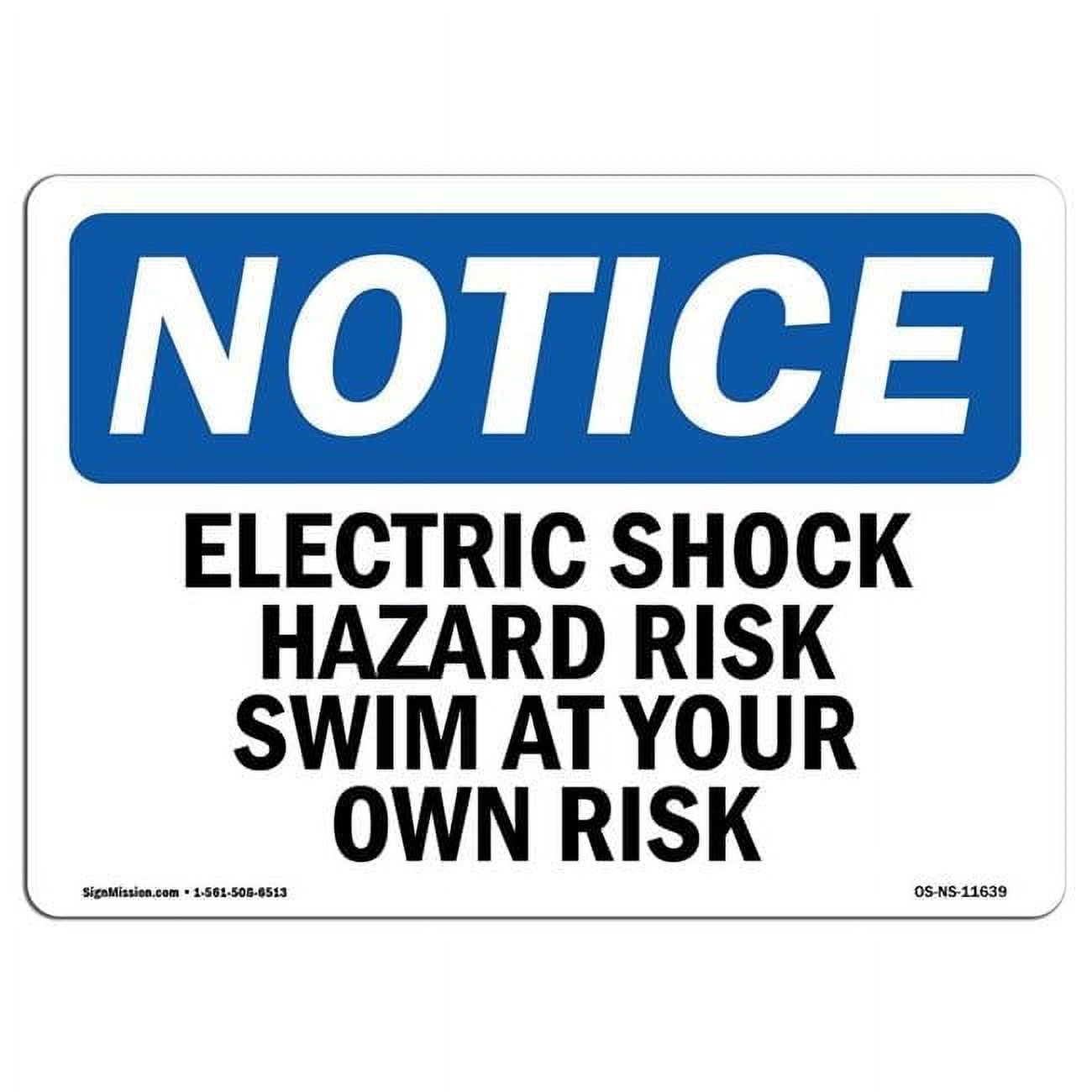 Stati Shock Risk Sign 10 x 14 in. OSHA Notice Sign - Electric Shock Hazard Risk Swim At Your ...